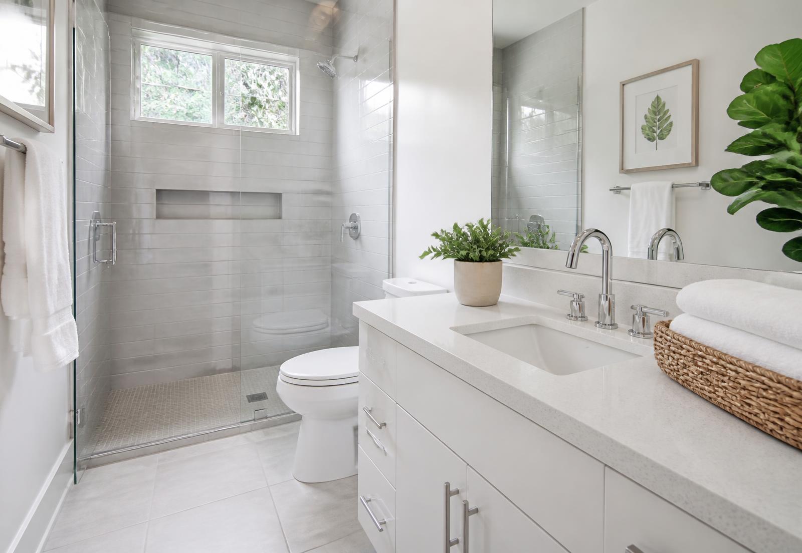 Detailed, spotless residential bathroom after a deep cleaning